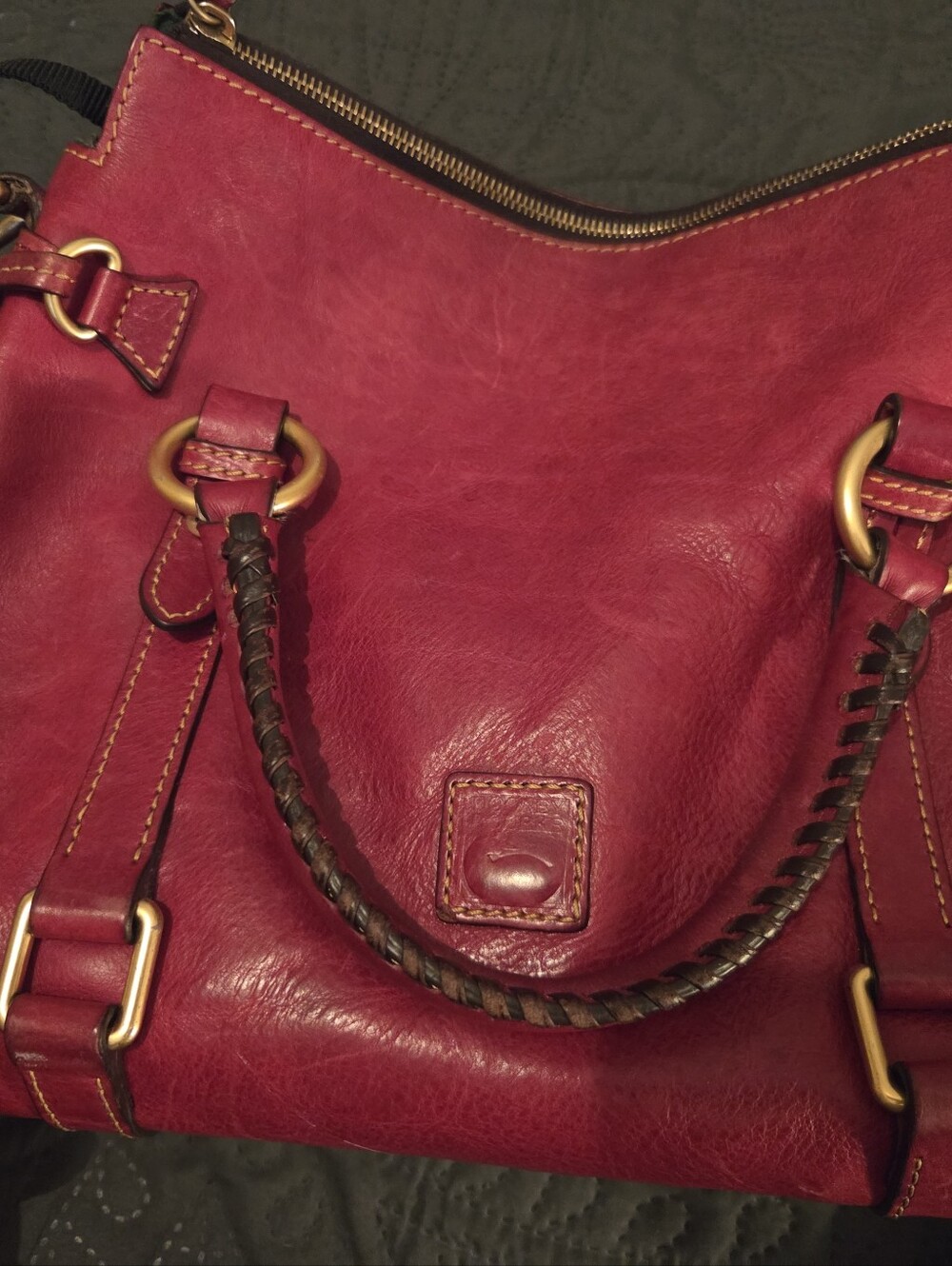 Red Leather Dooney & Bourke  Handbag with Braided Handle with Matching Wallet.